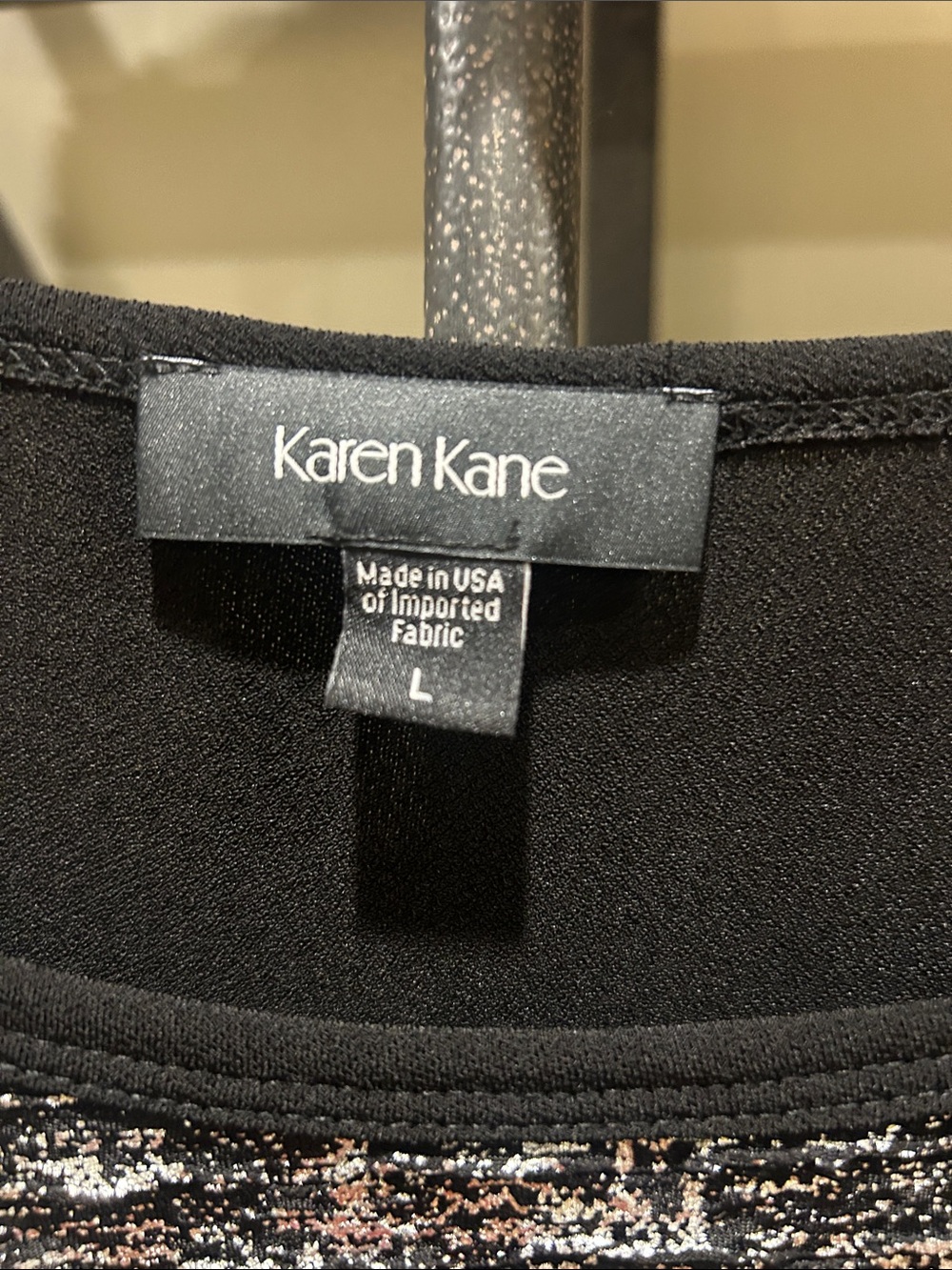 Karen Kane Black Long-Sleeve Raglan Top with Textured Black & silver shine party - Picture 2 of 5